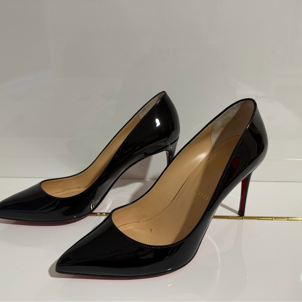 Christian Louboutin Black Patent Pointed-Toe Stiletto Pumps 85mm